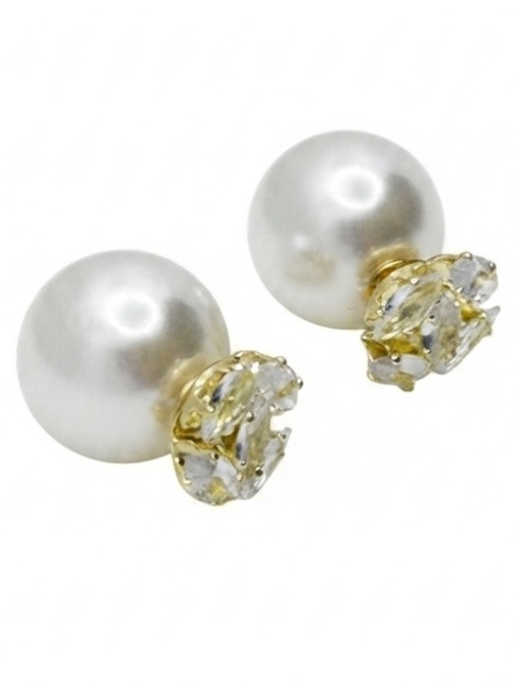 Double Faux Pearl and crystal gemstone luxury earrings #pearl #earrings #jewelry